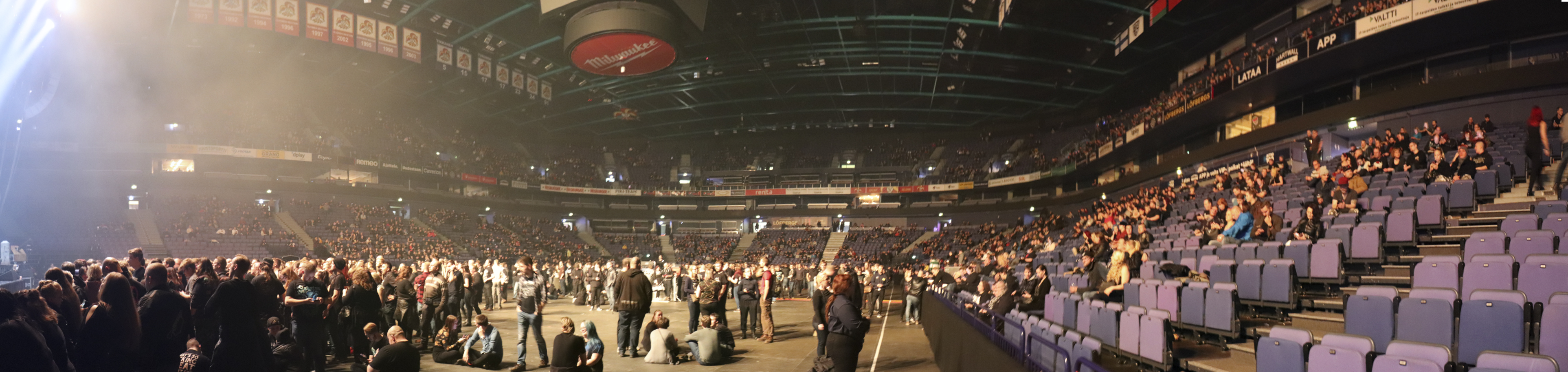 Audience members on the floor and in tiered seating at Hartwall Arena in Helsinki
