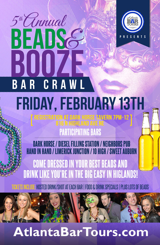 Pre-sale Tickets for Beads & Booze Bar Crawl in Atlanta