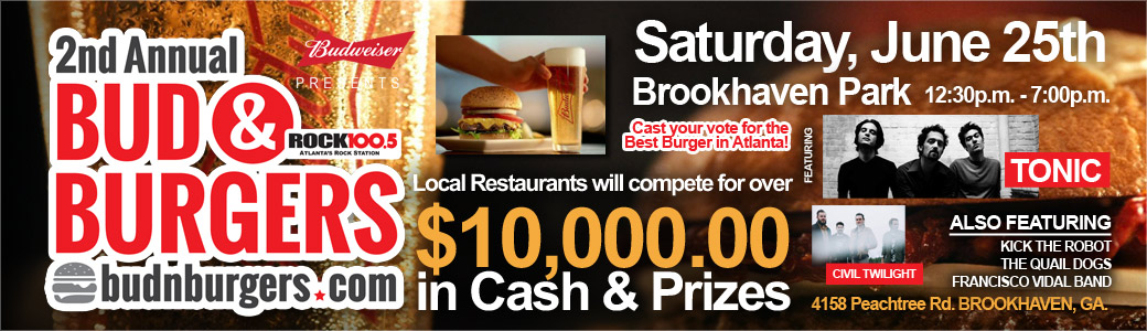 Discount Tickets for 2nd Annual Bud and Burgers Festival LIVE at Brookhaven Park, Brookhaven GA.