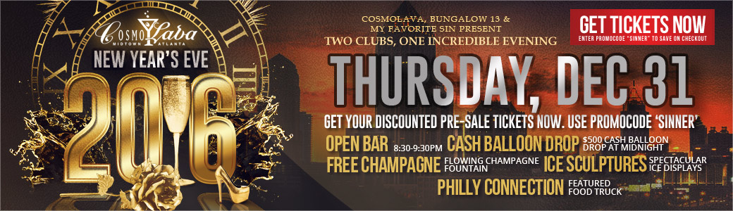 Discount Tickets for New Year's Eve 2016 at CosmoLava in Midtown Atlanta