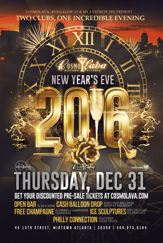 Pre-sale Tickets for New Year's Eve 2016 at CosmoLava in Atlanta