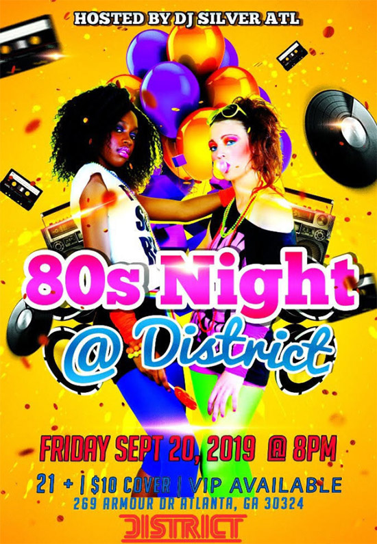 Pre-sale Tickets for 80's Night at District - Courtyard / Patio Party in Atlanta