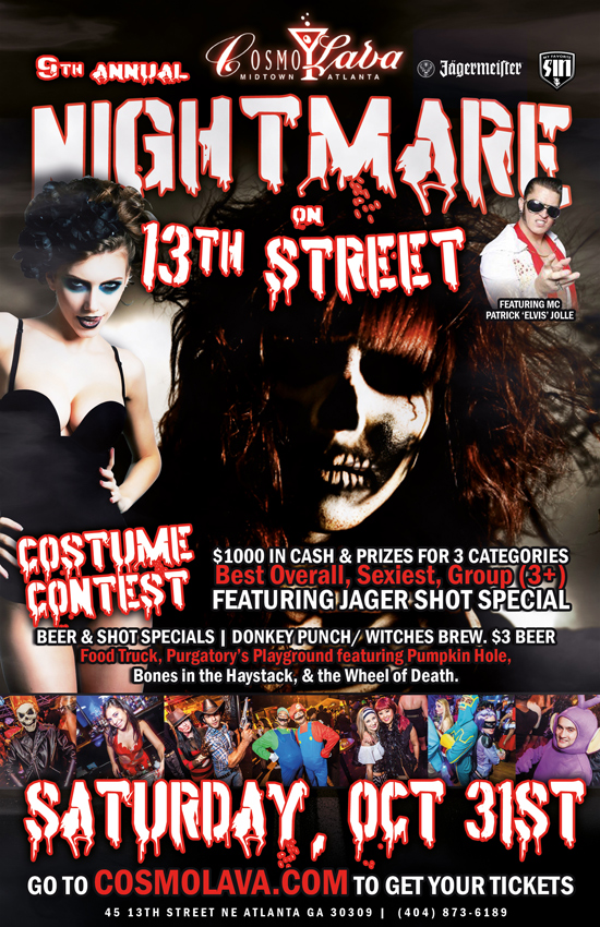 Pre-sale Tickets for 9th Annual Nightmare on 13th Street at CosmoLava in Atlanta