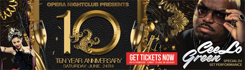 Discount Tickets for Opera's 10 Year Anniversary Party featuring Ceelo Green LIVE at Opera Atlanta